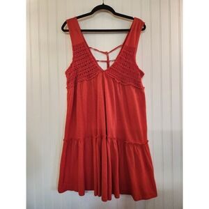 NEW American Eagle Women's Crochet Tiered Mini Dress Burnt Orange Tie Back L